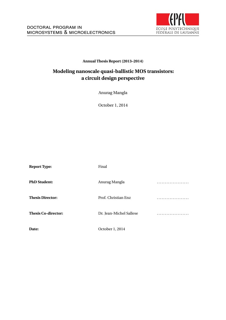 EPFL EDMI Annual Thesis Report