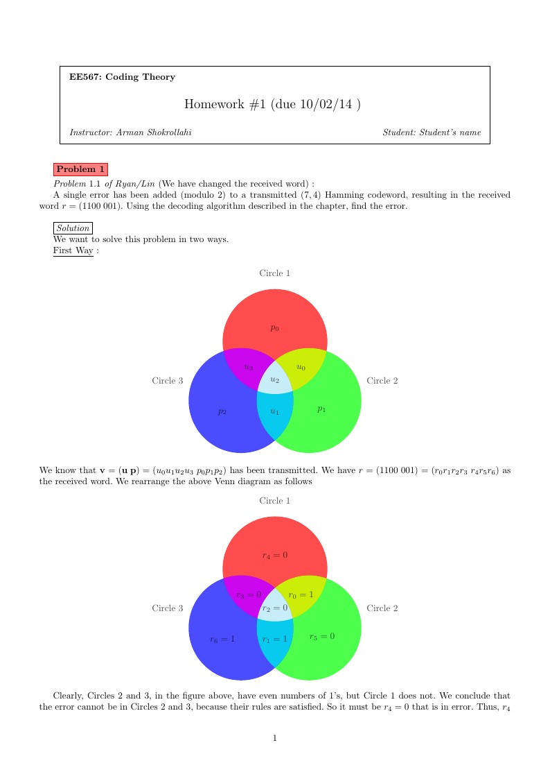 Homework Template - Coding Theory course