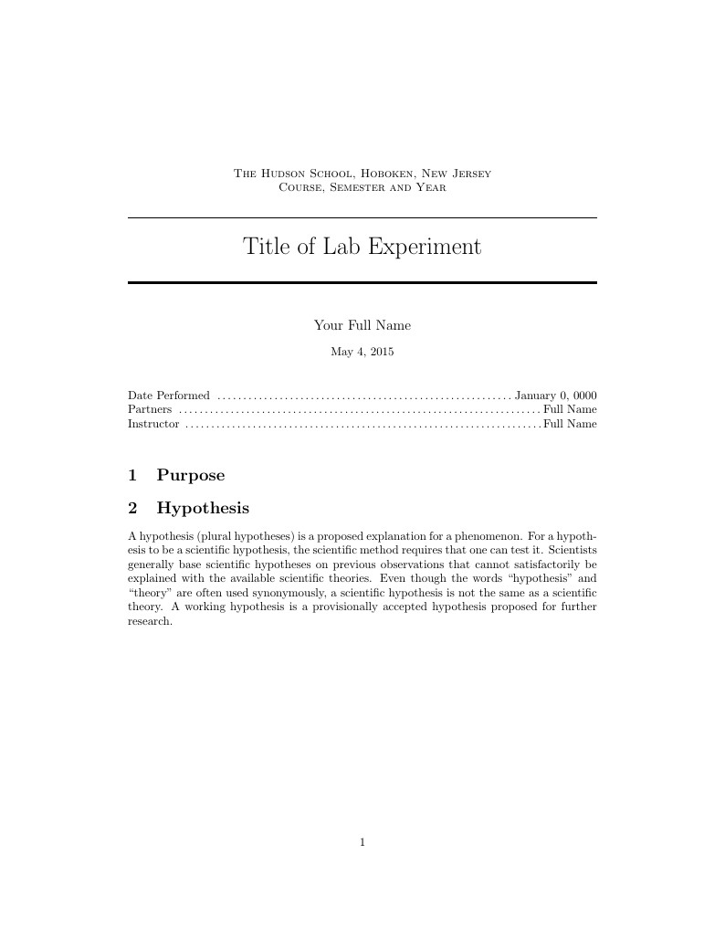 Hudson School Lab Report Template