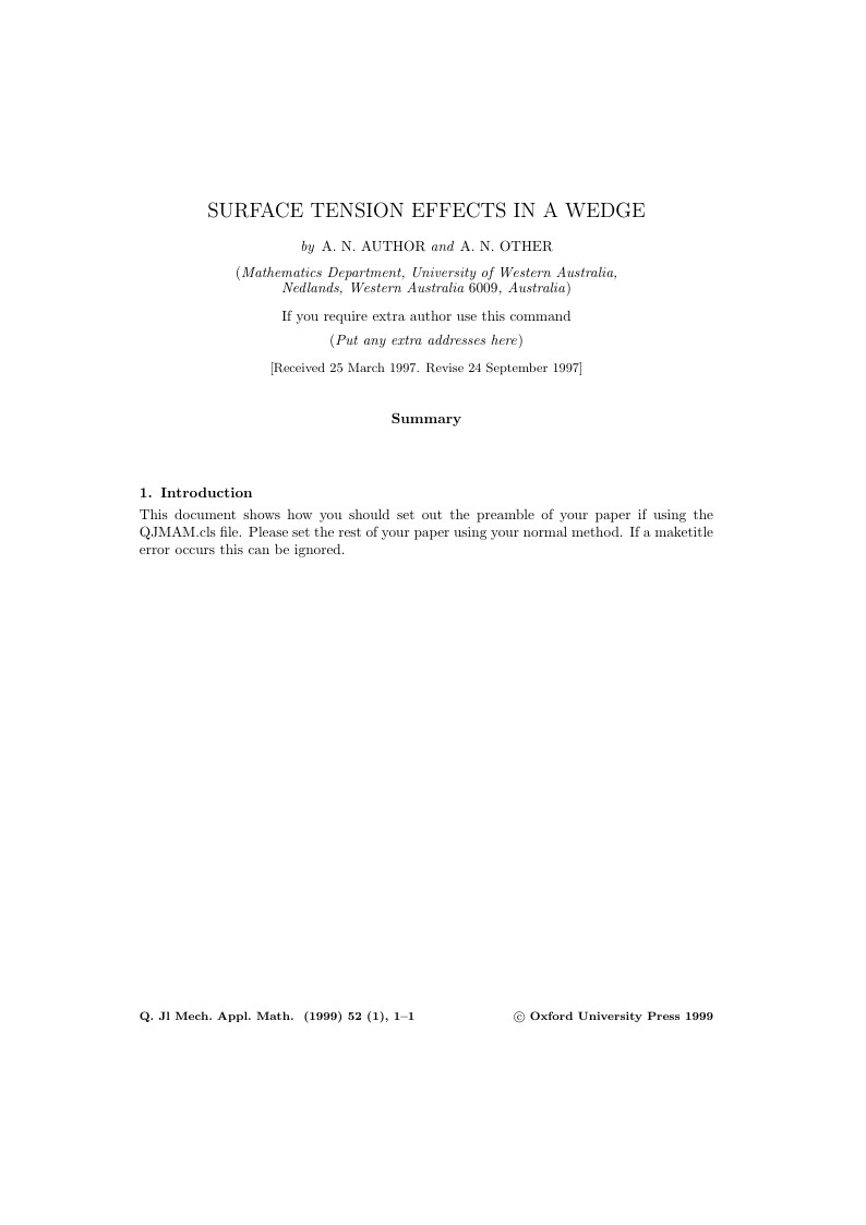 Template for Quarterly Journal of Mechanics and Applied Mathematics (QJMAM)