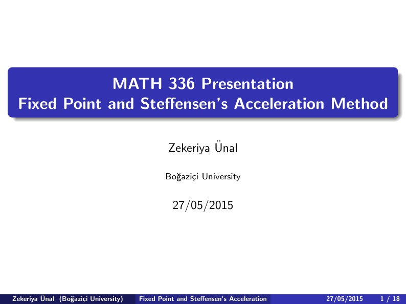 Fixed Point and Steffensen's Acceleration