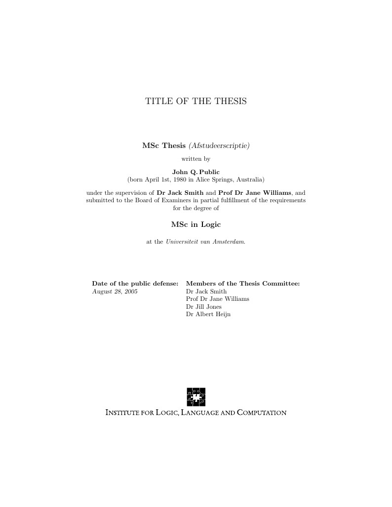 Title Page for University of Amsterdam, Master of Logic Thesis