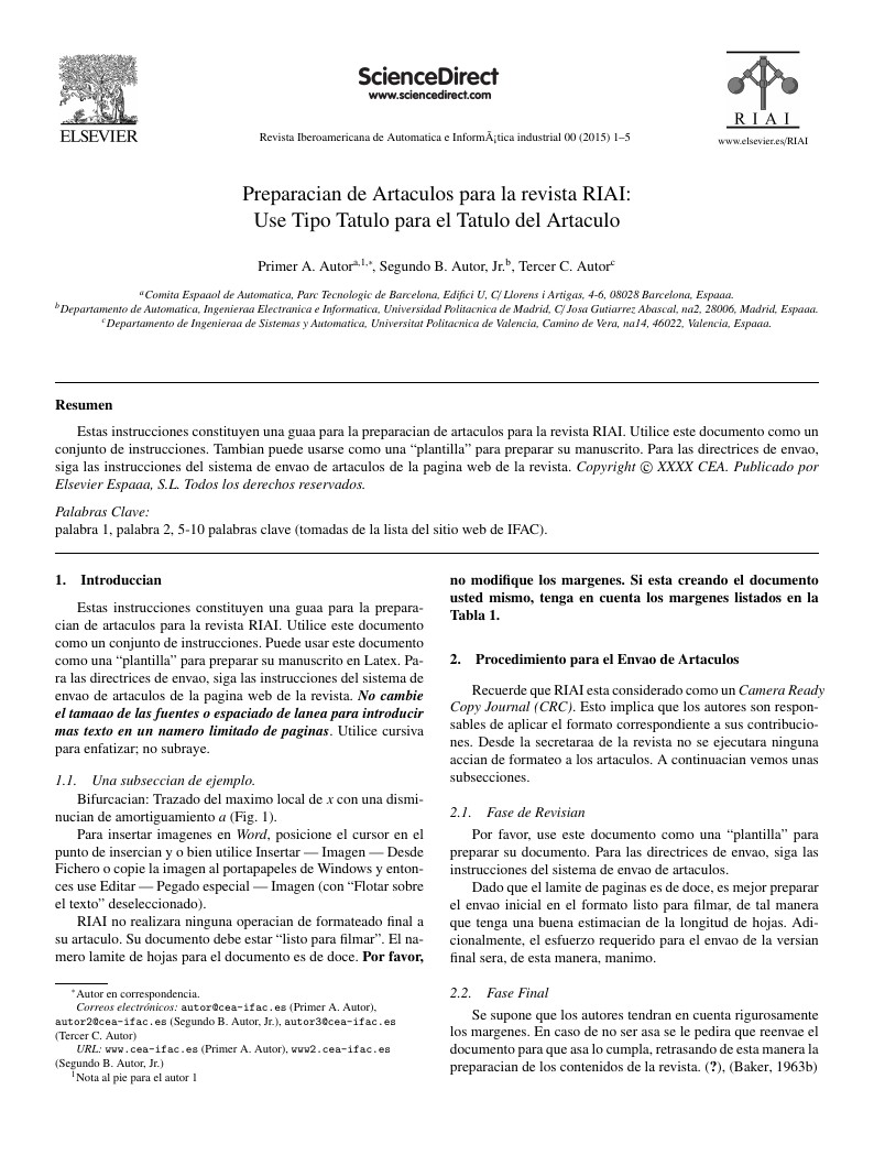 Plantilla para Revista Iberoamericana de Automática e Informática Industrial (RIAI)