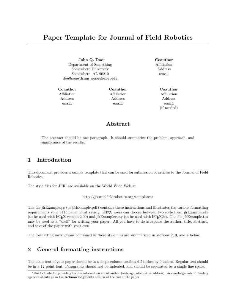 Paper Template for Journal of Field Robotics