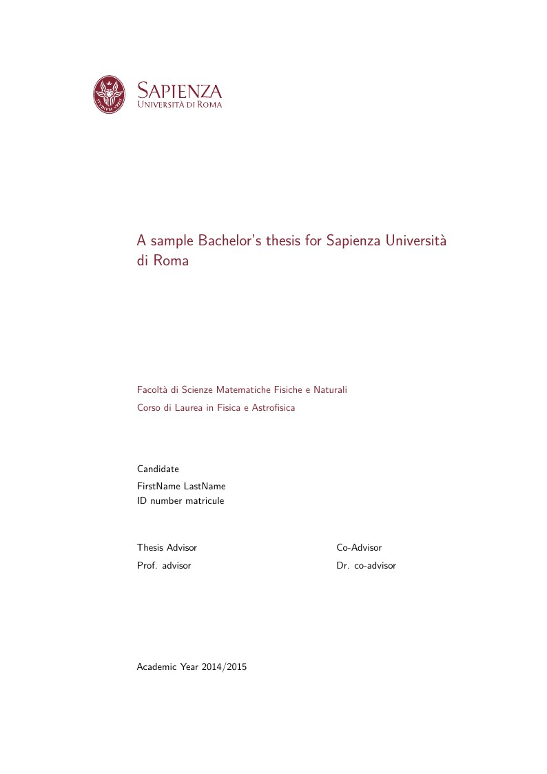 A sample Bachelor's thesis for Sapienza Università di Roma