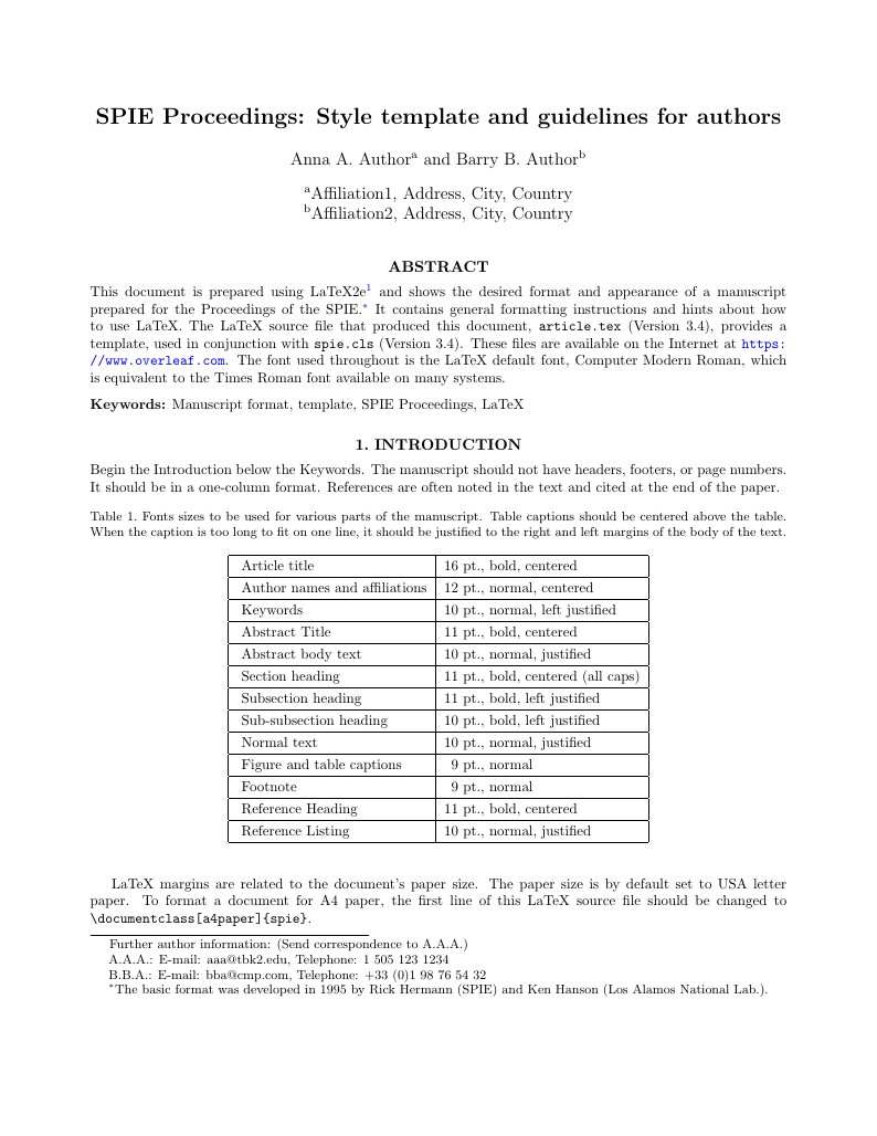 SPIE Proceedings: Style template and guidelines for authors