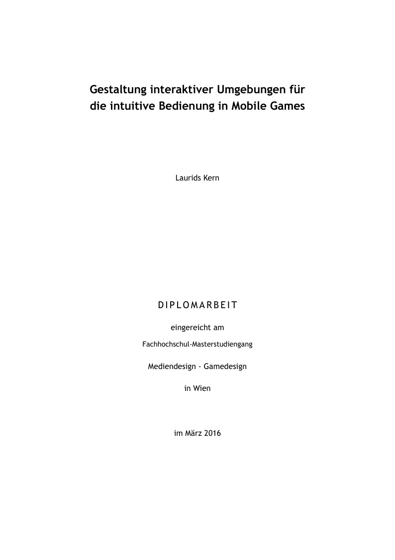 Gestaltung interaktiver Umgebungen für die intuitive Bedienung in Mobile Games