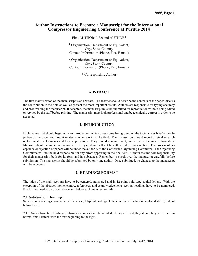 Template for International Compressor Engineering Conference at Purdue