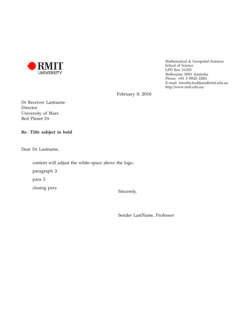 Letterhead for RMIT School of Science