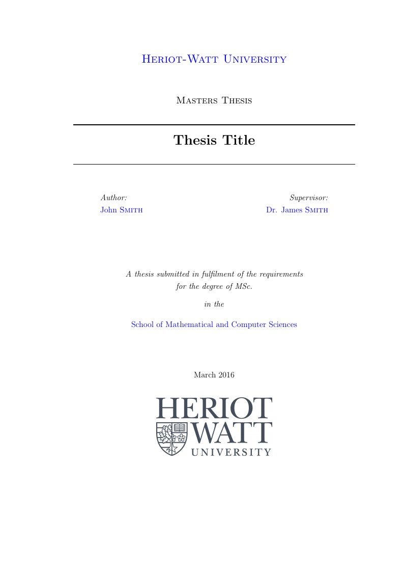 Heriot-Watt University (HWU) CS Masters thesis template