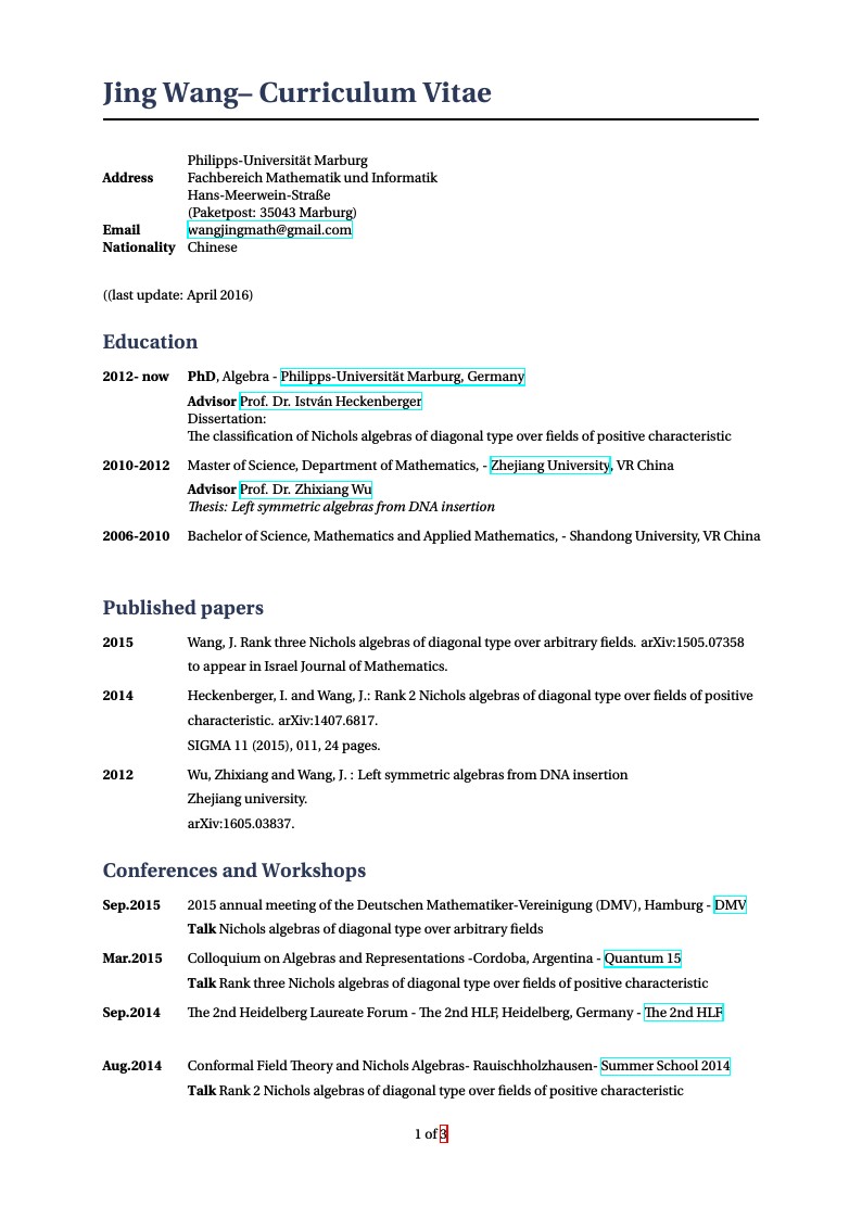 Jing Wang – Curriculum Vitae