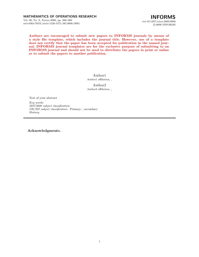 Template for Mathematics of Operations Research