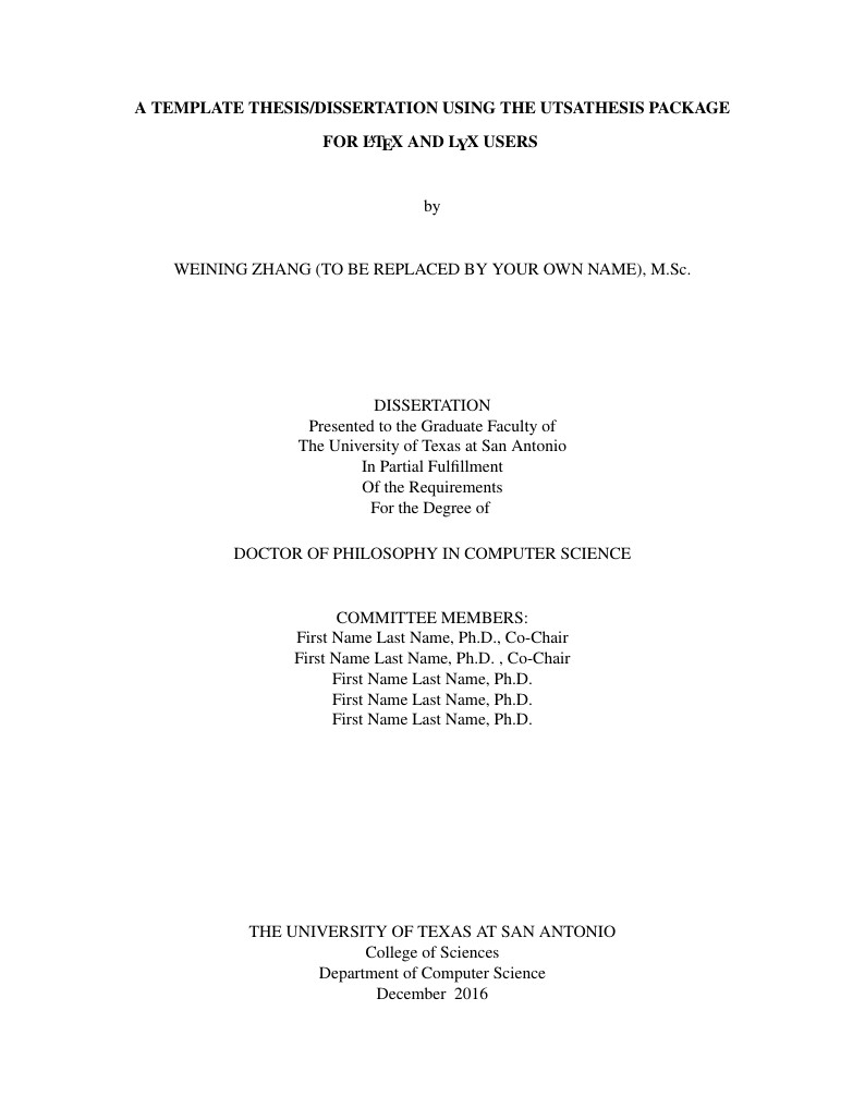 Template for University of Texas San Antonio (UTSA) PhD Dissertations