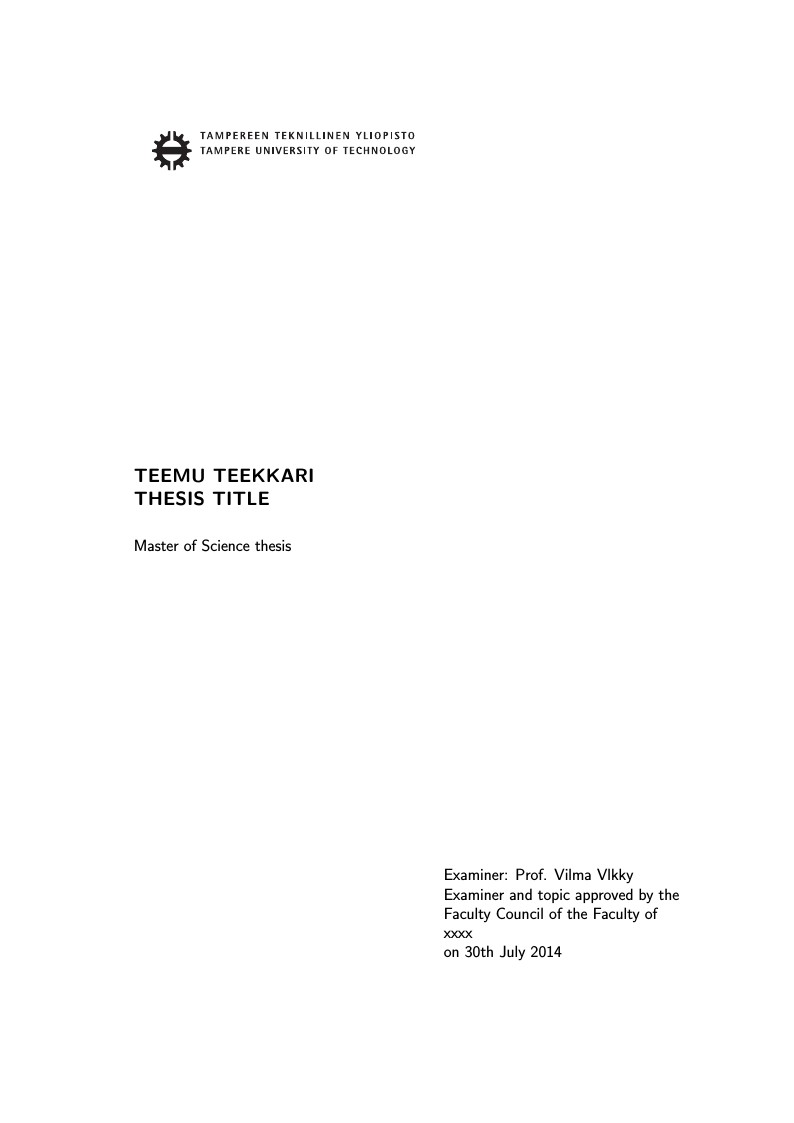 Master of Science Thesis Template for Tampere University of Technology (TUT)