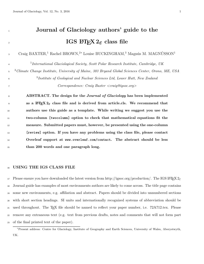 JOG - LaTeX Template for Journal of Glaciology
