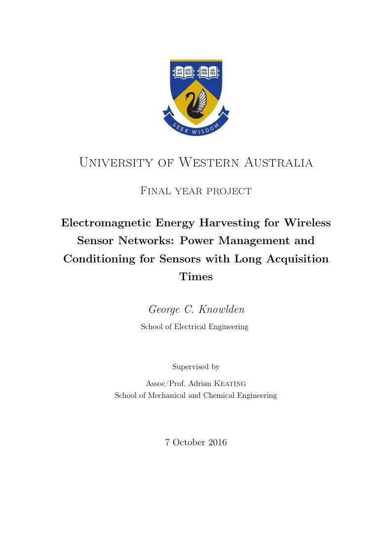 Simple Thesis Template UWA Engineering Final Year Project