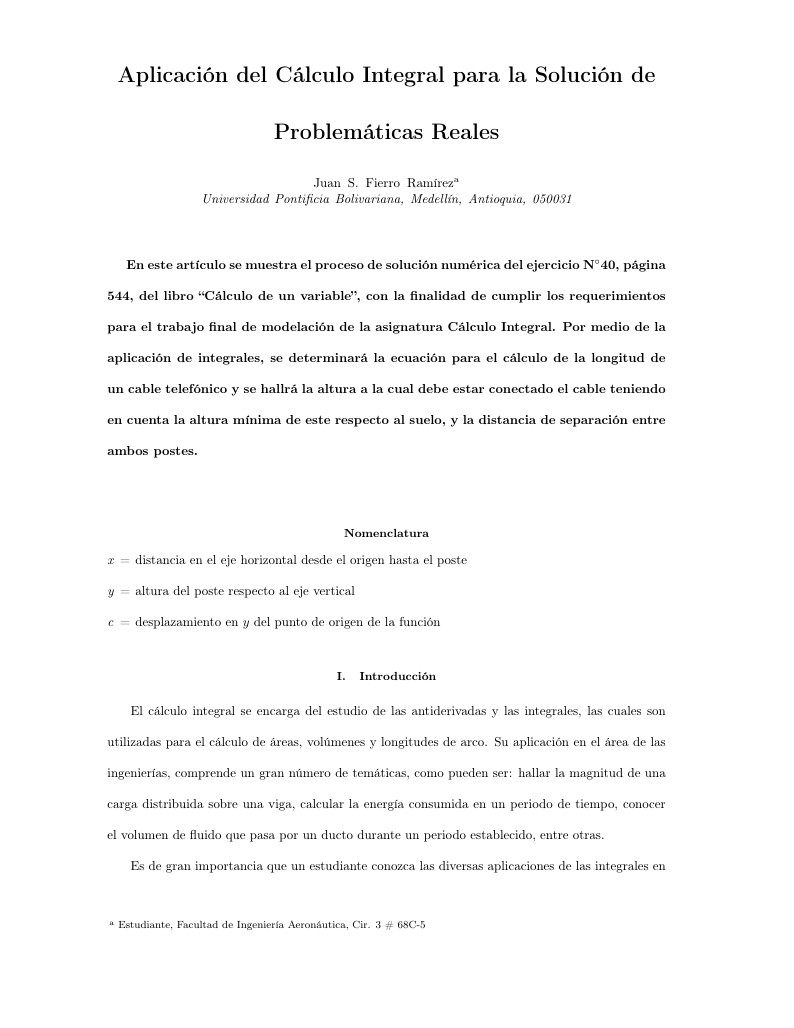 Aplicación del Cálculo Integral para la Solución de Problemáticas Reales