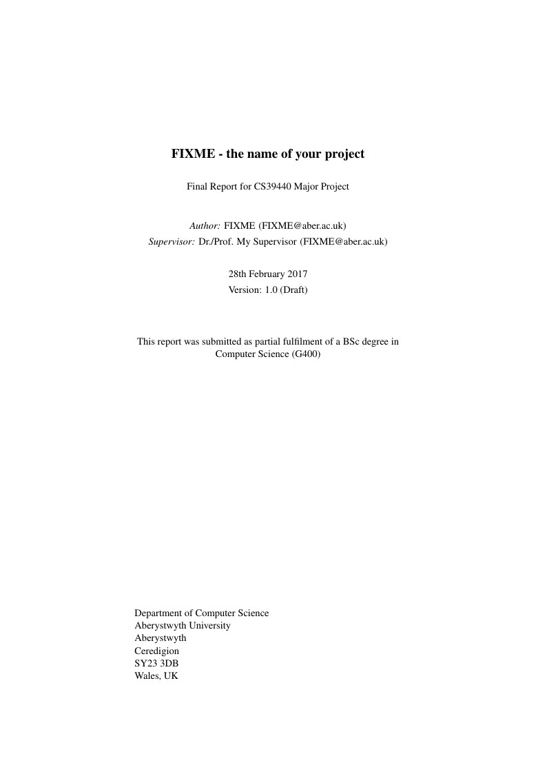Aberystwyth University - Software Engineering dissertation template