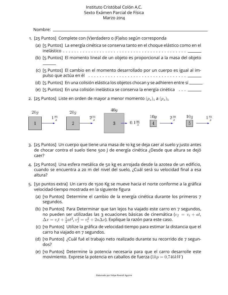 Examen de Física Momento