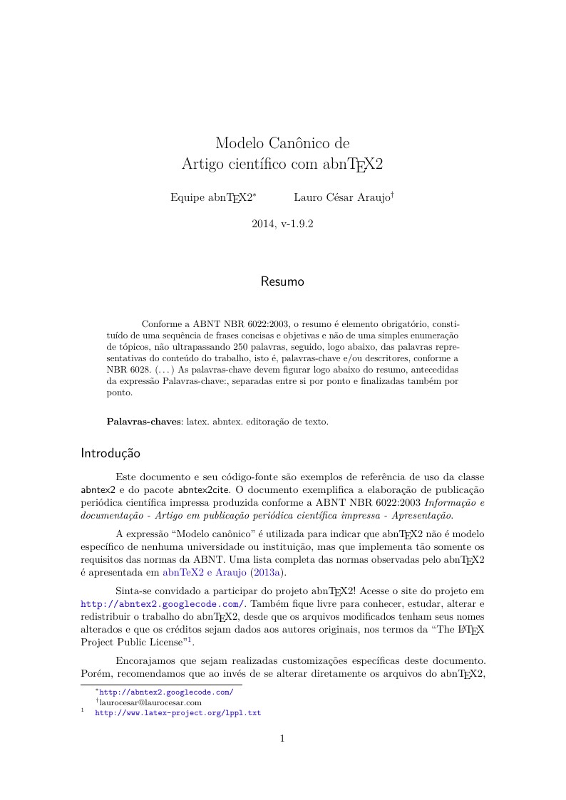Modelo Canônico de Artigo Científico com abnTeX2