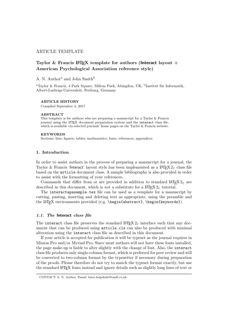 Taylor & Francis LaTeX template for authors (Interact layout + APA reference style)