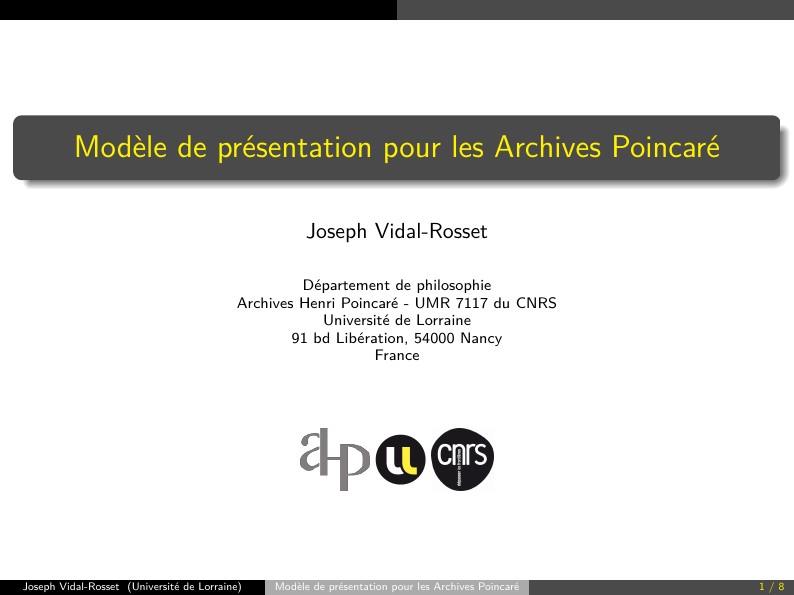 Modèle de présentation pour les Archives Poincaré - Université de Lorraine à Nancy