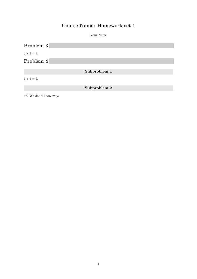 Template for rapid homework typesetting